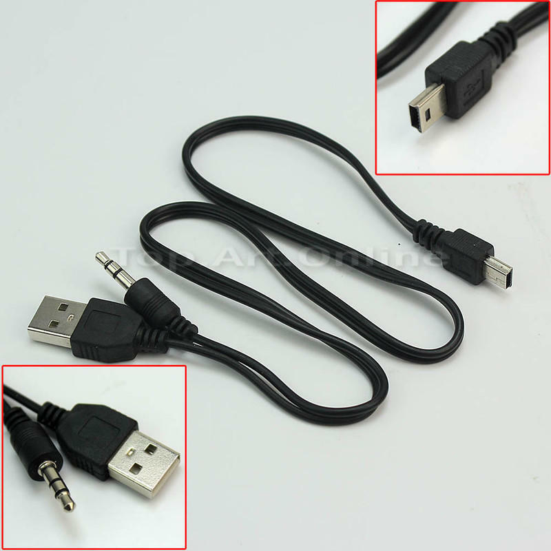 51cm Length Mini 5 Pin Male to 3.5mm Aux + Standard USB Charging Audio Cable