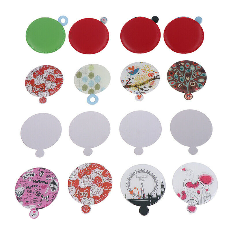 Stainless Steel Round PU Leather Cover Shatter Proof Card Pocket Cosmetic Mir Ew