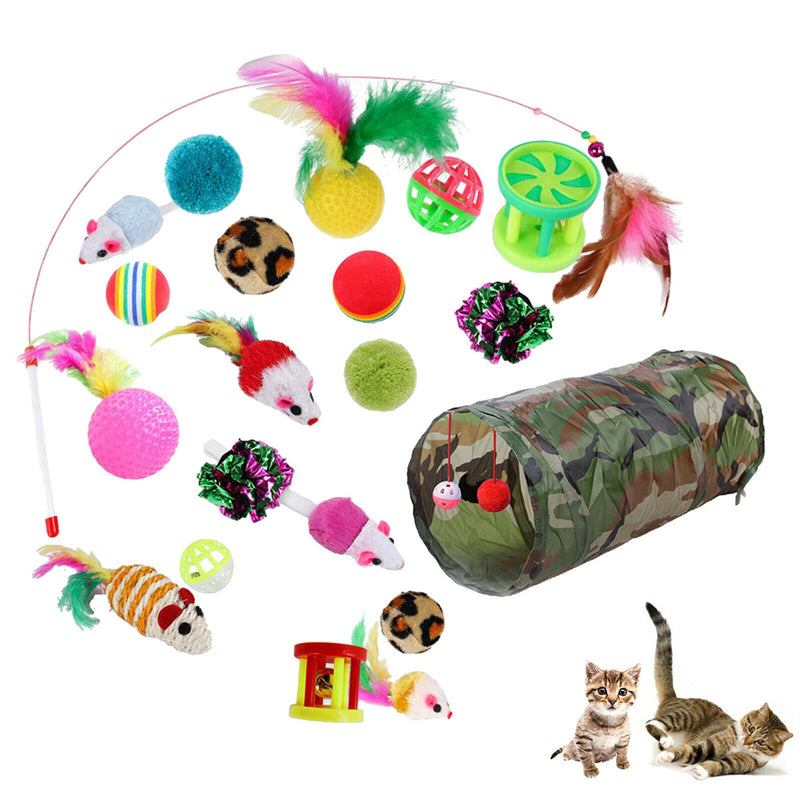 Indoor Cat Toys Crinkle Rainbow Balls 2 Way Tunnel Wand Stick Teaser Playing
