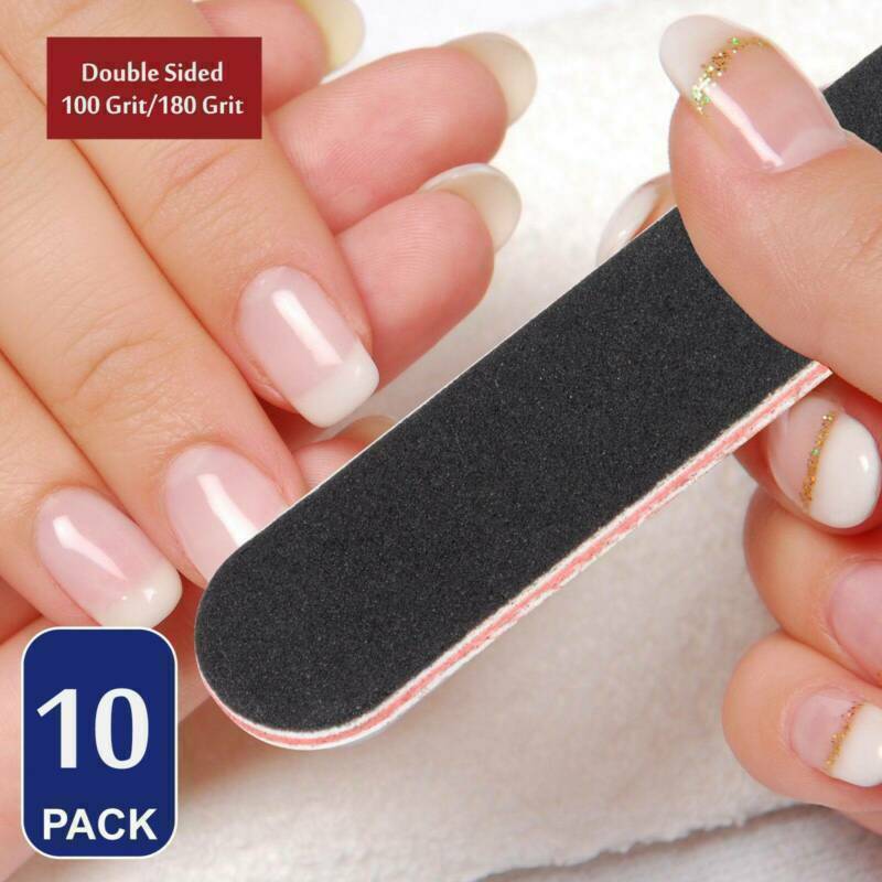 10 Double Sided 180/100 Grit STRAIGHT Nail Files Emery Board File Gel MANICURE