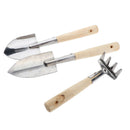 3x Outdoor Garden Tools Set Includes Wide Sharp Shovel & 4 Teeth Rake, Gifts