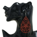 Women Wood Earrings Brown Hollow Teardrop Pendant Hook Earrings Jewelry