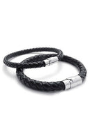 Stainless Steel Leather Bracelet, Braided Leather Bracelet, for Men Women,