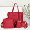 4pcs/Set Lichi Leather Tassels Women Tote Shoulder Clutch Card Bags (Red)