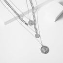 Women Punk Multilayer Layer Long Coin Pendant Link Chain Choker Necklace Jewe BX