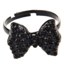Lovely Black Rhinestone Crystal Bowknot Bow Tie Adjustable Ring V5T2
