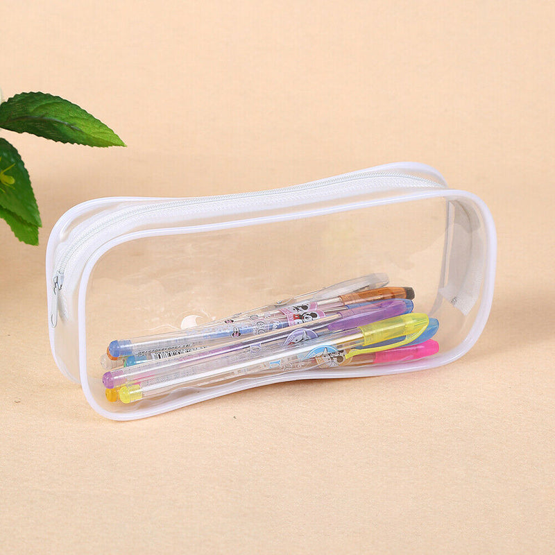 Waterproof Dust-proof PVC Transparent Pencil Case Zipper Pen Holder (White) A