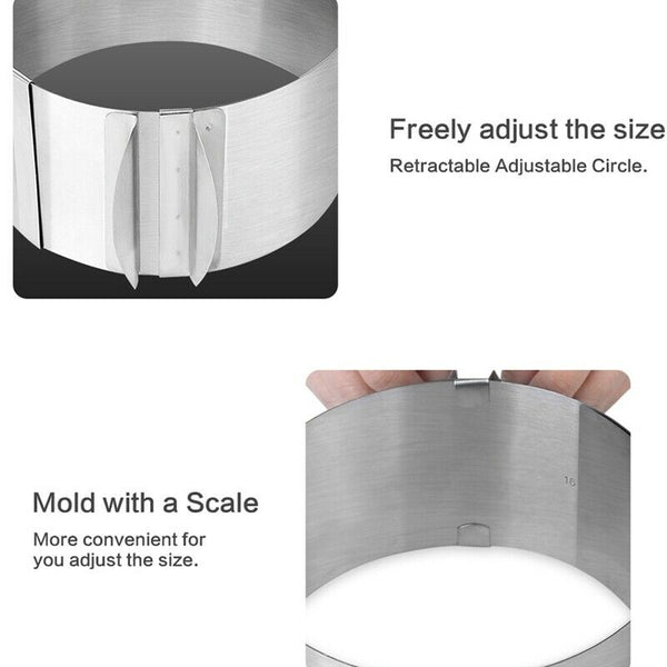 2Pcs/Set Adjustable Round Square Cake Fondant Mould Stainless Steel Cake Mo R7X4