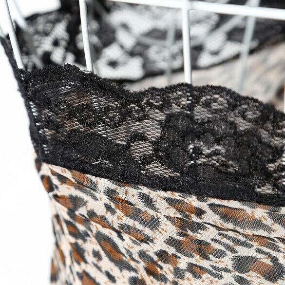 Sexy Lady Halter Neckline Short Nightdress Backless Nightwear Leopard
