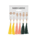 6 Pairs Ethnic Tassel Long Earrings Leaf Pineapple Ear Stud Women Jewelry A