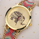 Women Ladies Elephant Pattern Weaved Rope Band Quartz Dial Bracelet Wrist Watch