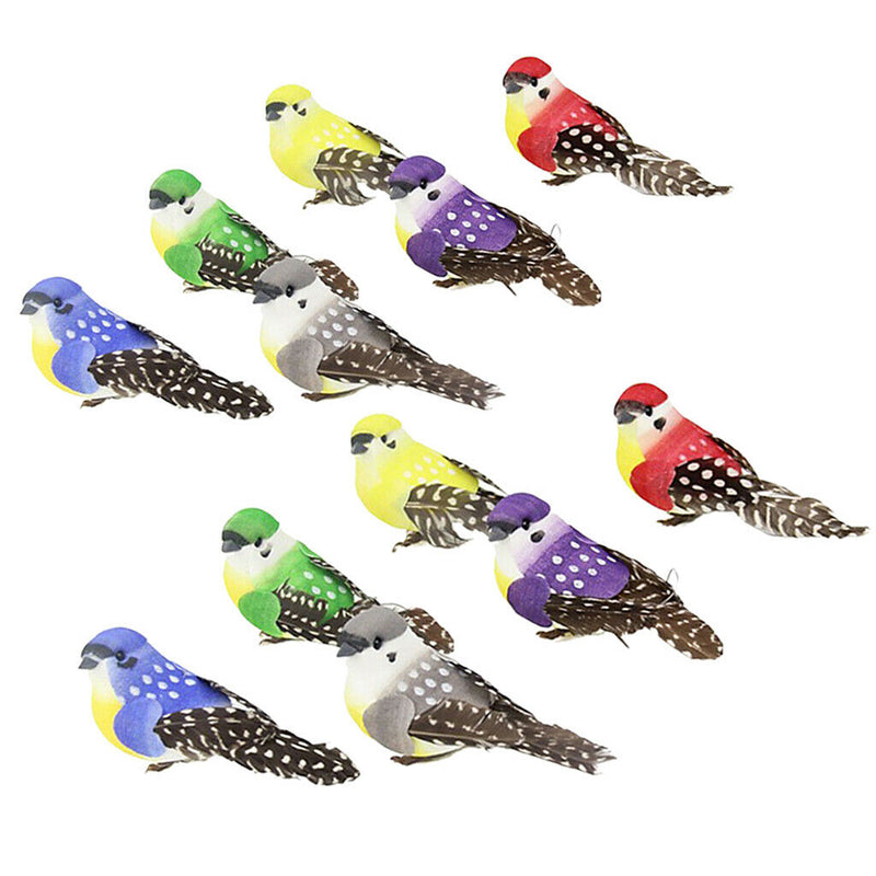 12 Pieces Feather And Foam Birds Home Artificial