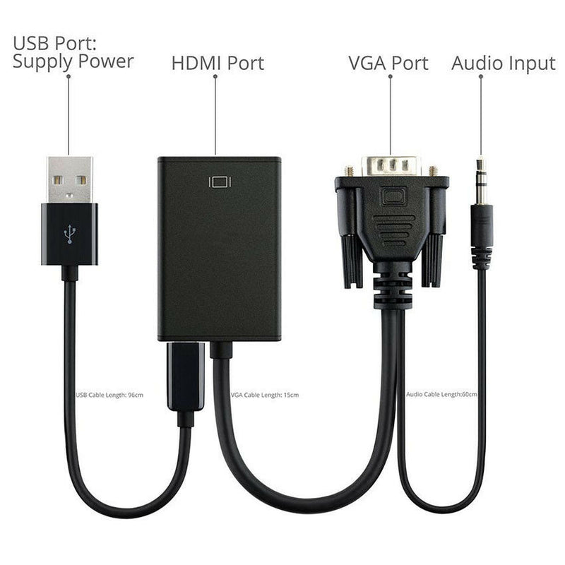 1080P HDMI Male to VGA Female Video Cable Cord Converter Adapter For PC HDTV TV