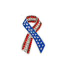 Diamante Rhinestone USA American Flag Ribbon Brooches Pins Patriotic Jewelry