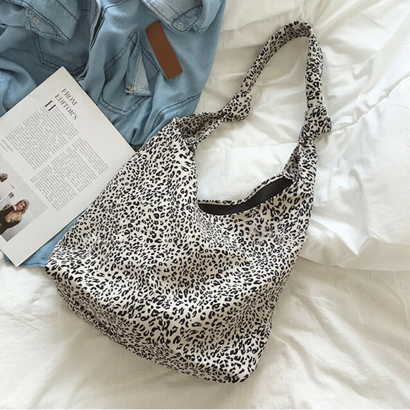 Fashion Cotton Shoulder Tote Bag Female Leopard Pattern Travel Top-handle Clutch