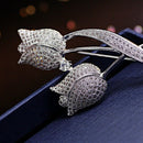 Tulip Flower Cz Brooch Pin Elegant Rose Flower Cubic Zircon Brooches For We
