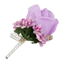 Lilac & Violet Rose Flower Pin Wedding Bridal Corsage Groom Boutonniere Set