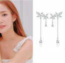 Charm Long Korean Style Women's Tassel Leaf Cubic Zircon Stud Earrings Jewelry