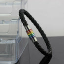 Stainless Steel Rainbow Clasp Braided Leather Bracelet for Men Women Wrist Cuff