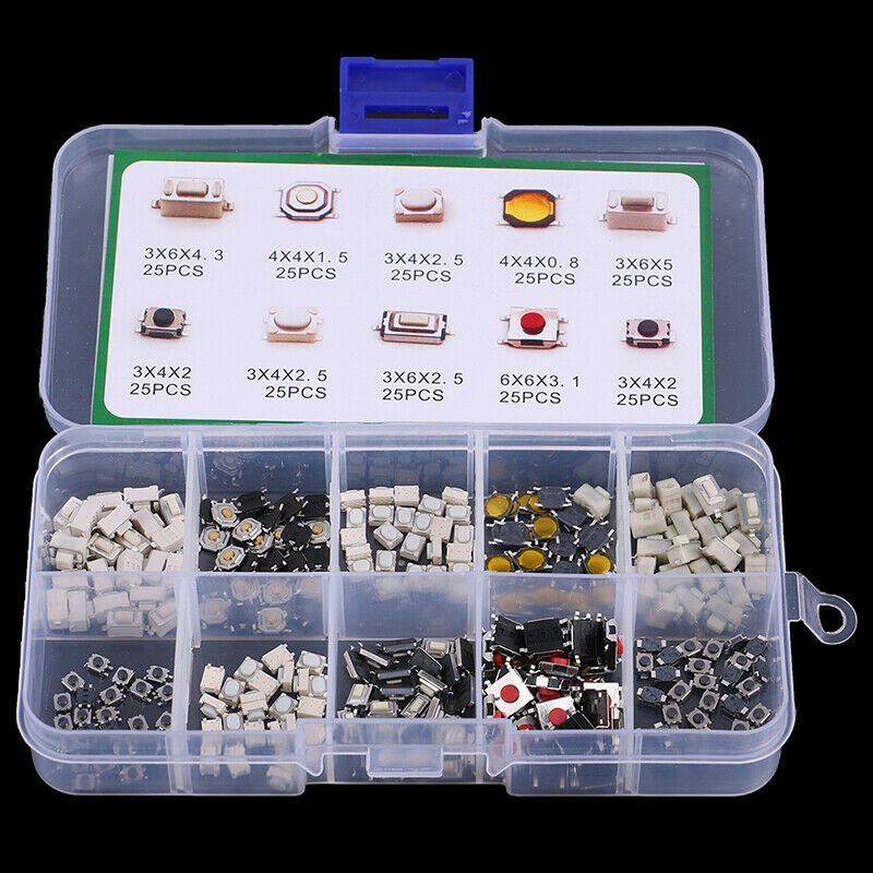 250Pcs 10 Types Tactile Push Button Switch Car Keys Button Touch Microswitch Hn