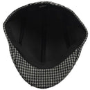 Mens Tweed Wool Herringbone Flat Cap Peak Hat with Quilted Lining - Black &