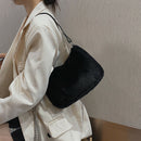 Plush Underarm Pack Shoulder Messenger Bag Women Soft Fluffy Totes (Black)