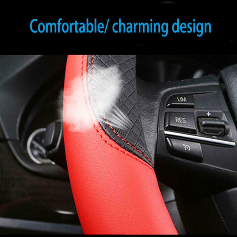 1* Car PVC Leather Steering Wheel Cover Anti-slip Protector 38cm /15inch Red sd