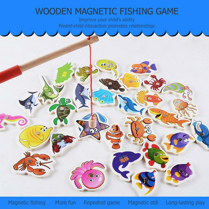 32pcs Magnetic Fishing Educational Fishing Game Wooden Toys Kids Baby Gifts A