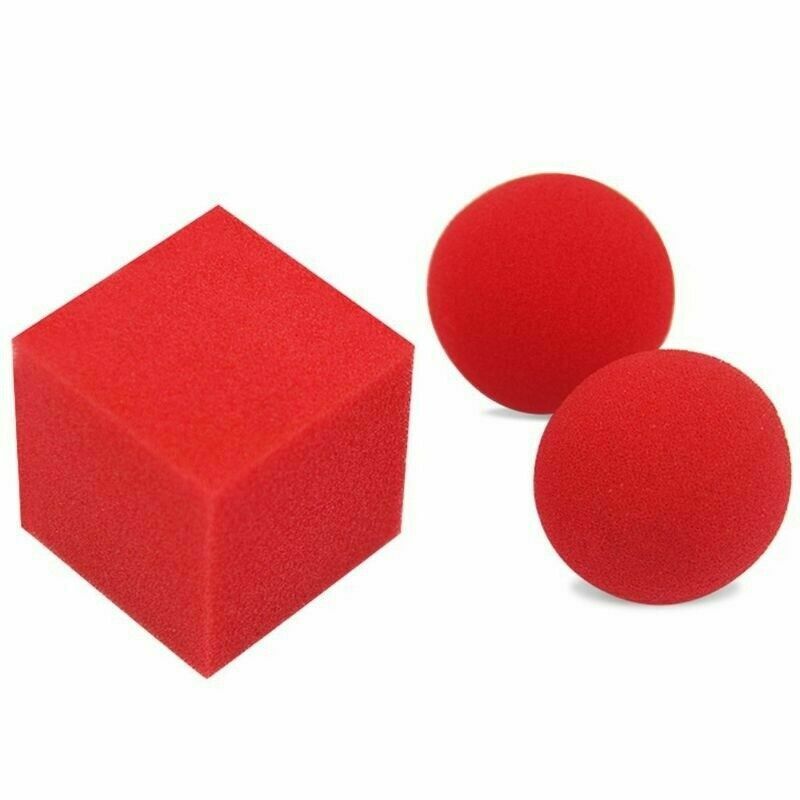 1 Block 2 Sponge Balls Magic Props Classical Illusion Magic Tricks New Red N9Z8