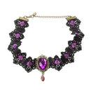 Fashion Jewelry Lace Jewelry Necklace Choker Rhinestone Necklace - purple