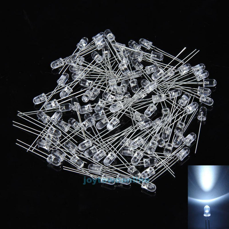 100Pcs 5mm White Ultra-Bright LED Light Lamp Emitting Diodes 15000MCD