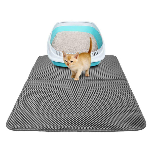 Folding Double Side Waterproof Cat Mat Kitten Litter Pad Trash Bed(Grey/L)