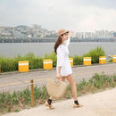 New Half Moon Braided Bag Straw Round Bucket Bag Retro Casual Hand Bag