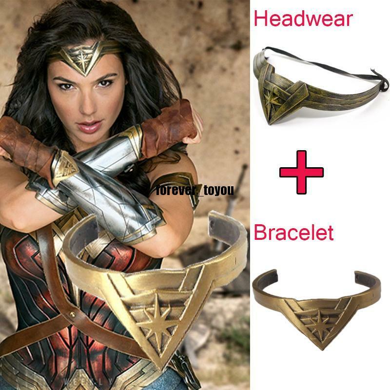 1 Set Wonder Woman Diana Prince Bangle Cuff & Headwear Halloween Fancy Ball Prop
