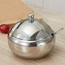 Stainless Steel Season Tin Jar Sugar Bowl Drum Shaped Miso With Spoon nhj MJW