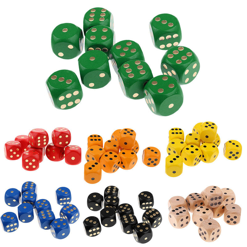 Set of 10 Wooden D6 Dice 3cm Gaming Dice for D&D RPG Accessories Green
