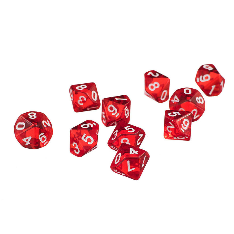 10pcs Red D10 Dice+10pcs Blue D10 Dice for  Games Gift