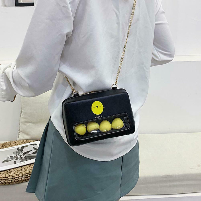 Chick Print Decor Bag Women Square Leather Shoulder Messenger Chain Bags
