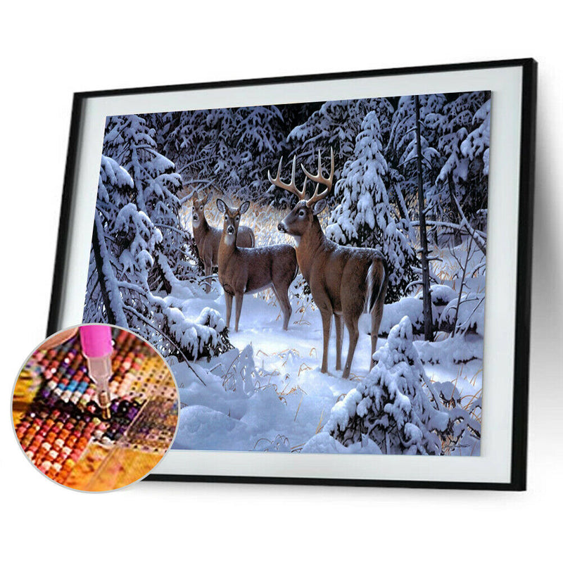 Snow Deers Elk 5D Diamond DIY Painting Craft Kit Home Decor