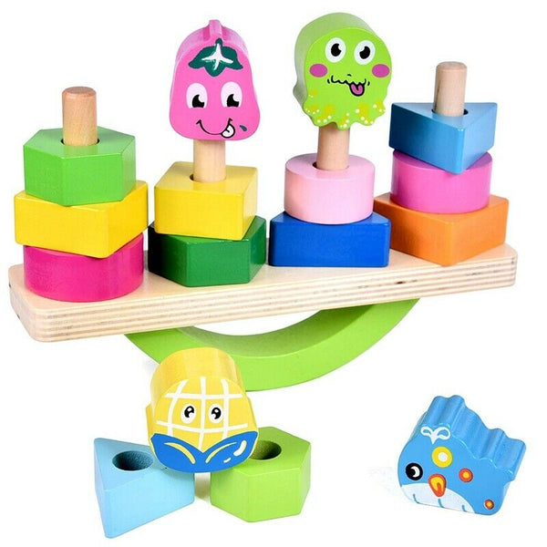 Wooden Stacking Toys with Geometry Shape Stacking Blocks & Stacker, Stackin A6O4