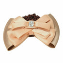 Ladies Hairnet Beige Rhinestone Inlaid Bowtie Hair Clip Snood Net