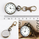 Bronze Color Round Pendant Quartz Watch Pocket Keyring Ladies Kids Watch GiB3D8