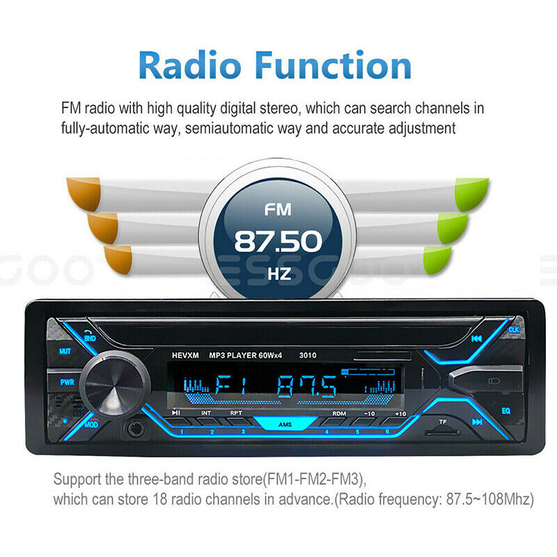 Car Stereo MP3 Player Bluetooth AUX USB TF FM Radio Audio In-dash Handsfree BSE