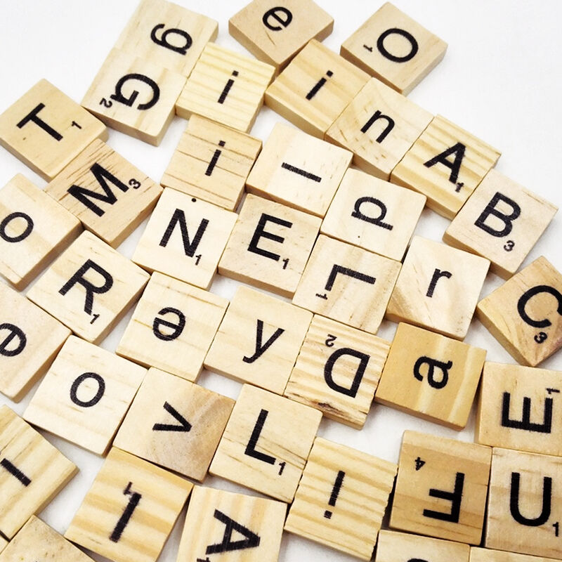 100pcs Wooden Alphabet Scrabble Tiles Black Letters & Numbers Craft Wood
