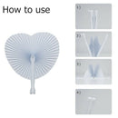 50 Pack White Folding Fans - Round And Heart Shaped Handheld Folding Accord