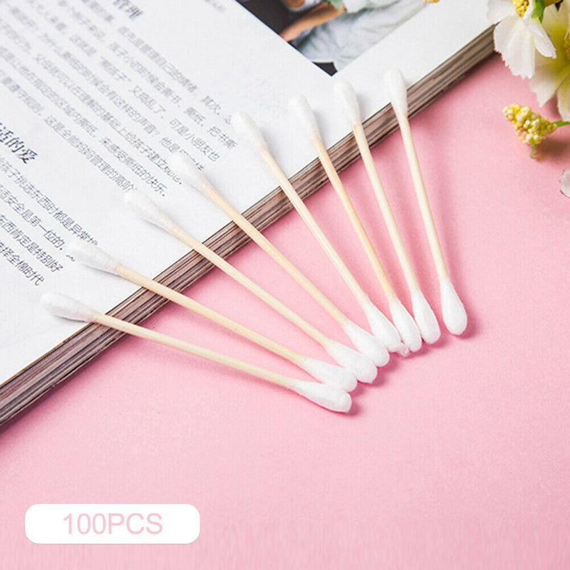 100x Disposable Cotton Sticks Wound Treatment Cotton Swab Ears Cleaning Tool