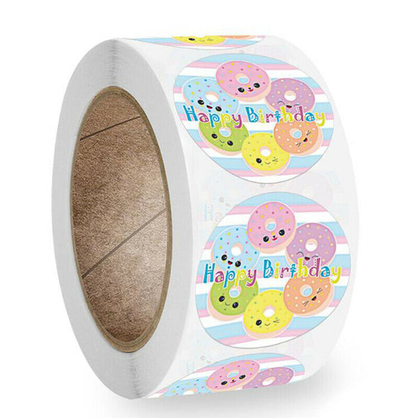 500Pcs Doughnut Happy Birthday Seal Stickers Cake Baking Package Gift Labels Ew