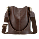 Crocodile PU Leather Women Shoulder Bag Messenger Bucket Handbag (Coffee) A