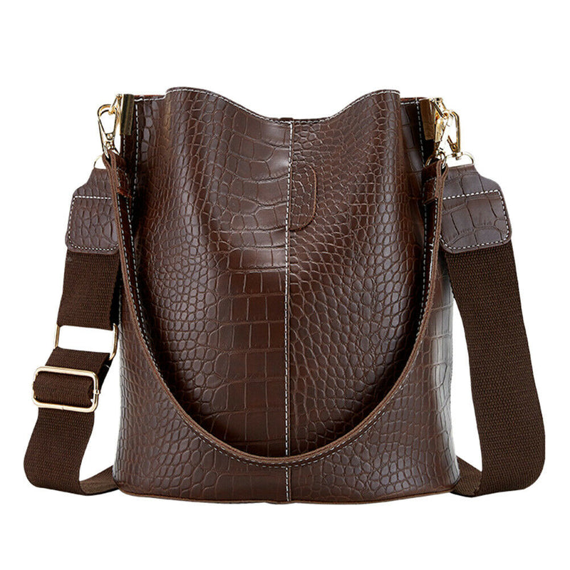 Crocodile PU Leather Women Shoulder Bag Messenger Bucket Handbag (Coffee) A