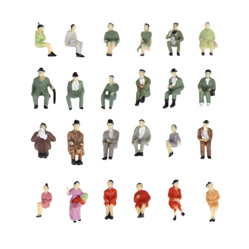 24 Pack of HO Scale 1:87 Seated People Figures Passengers Fine Color Painted